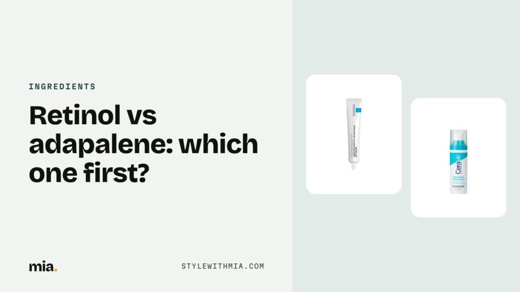 An adapalene gel next to a retinol serum